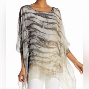 LOLA Dolman Sleeve, Tunic, Gray and Beige, Lace and Embellished layered Top, S